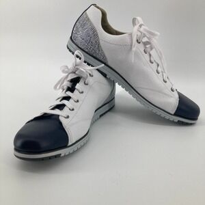 FootJoy Casual Collection Golf Shoes Women FJ 9 N White Navy Spikeless Leather